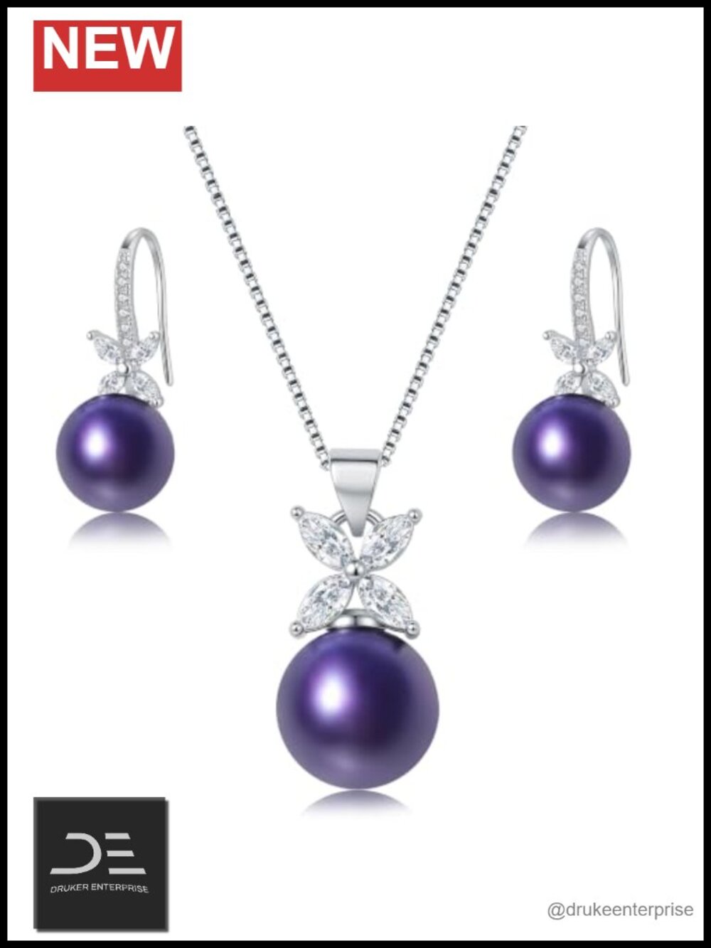 BAMIKI Pearl Necklace Earrings Set S925 Sterling Silver Clover Pendant Jewelry